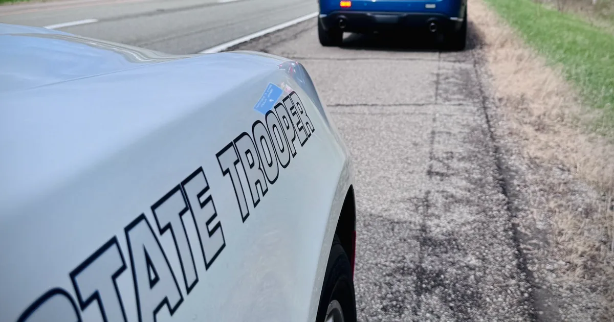 Indiana State Police cruiser on a highway during a traffic enforcement operation