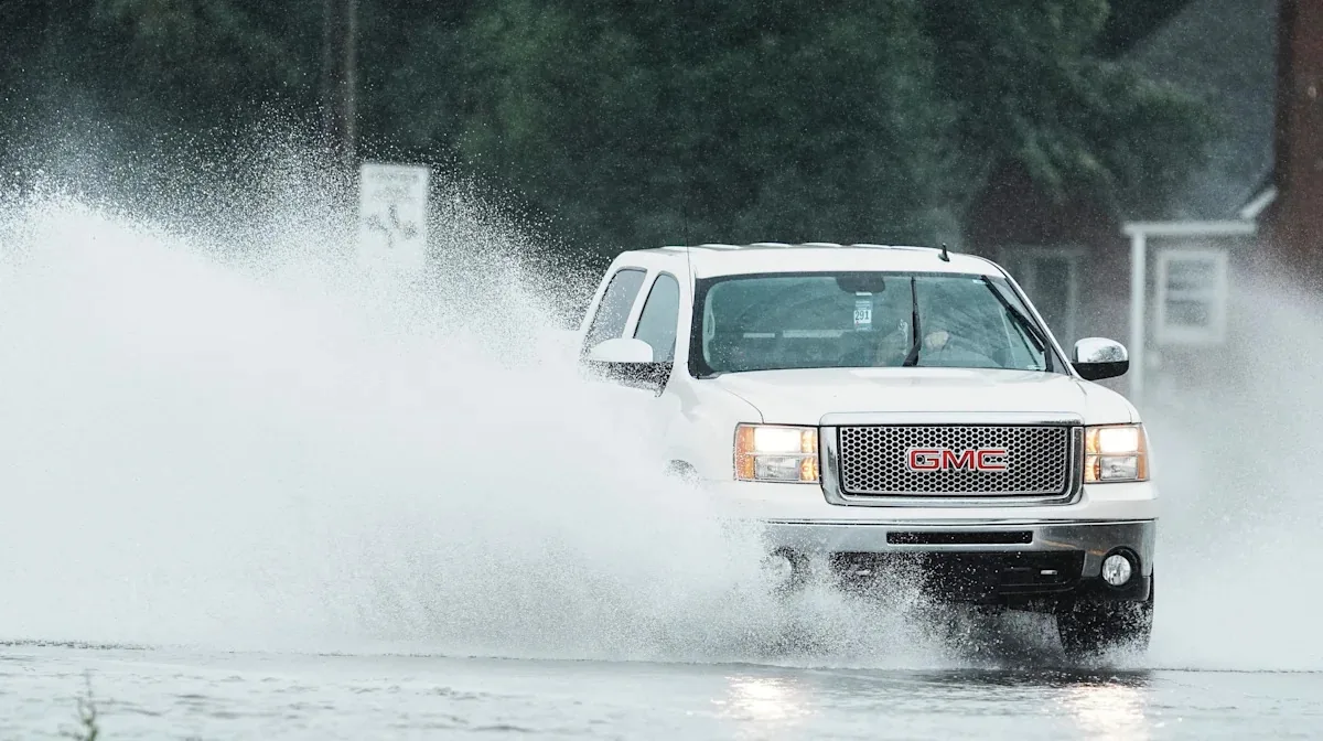Dark storm clouds and severe weather warnings over the Louisville area