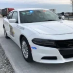 An Indiana State Police cruiser during a roadside enforcement operation near Lawrenceburg